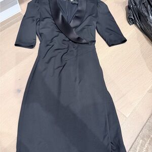 Alice + Olivia Black Satin Long Sleeve Dress